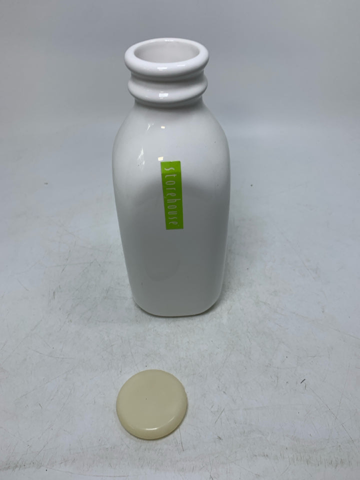 WHITE CERAMIC MILK BOTTLE W/ CAP.