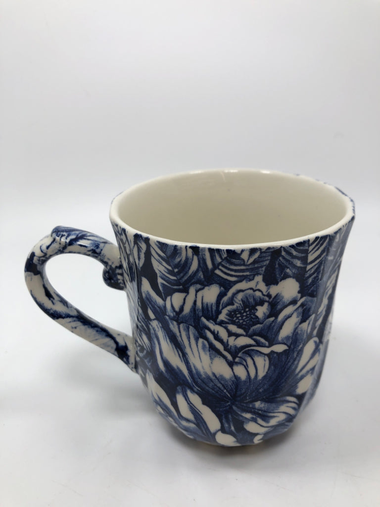 5 BLUE & WHITE FLORAL PATTERN MUGS- ENGLAND.