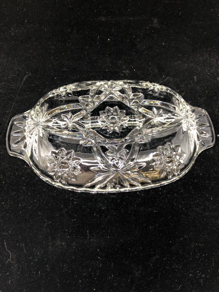 VTG CUT GLASS DIVIDED OVAL SERVING DISH.