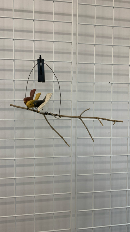 COLORFUL WOOD FISH ON TWIG PRIMITIVE WALL DECOR.