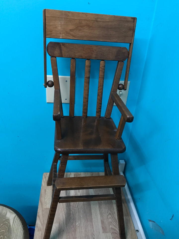 VTG All Wood High Chair for Dolls: 27"H (Tray: 12"W)