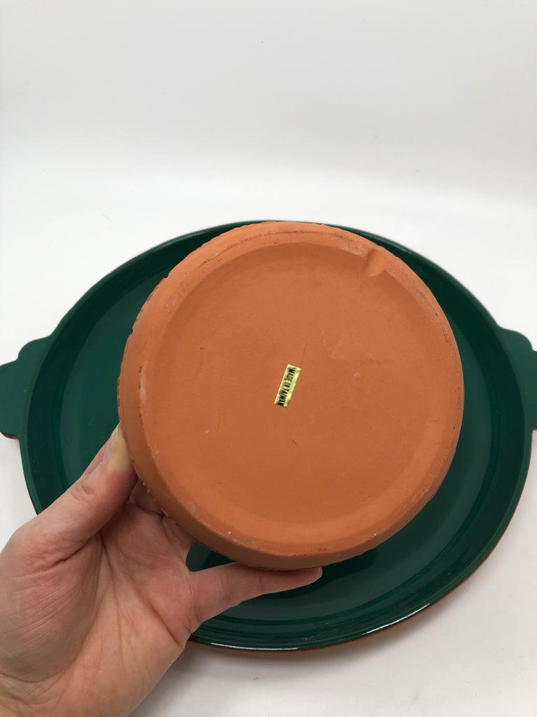 2PC TERRA COTTA GREEN CHIP AND DIP BOWL.