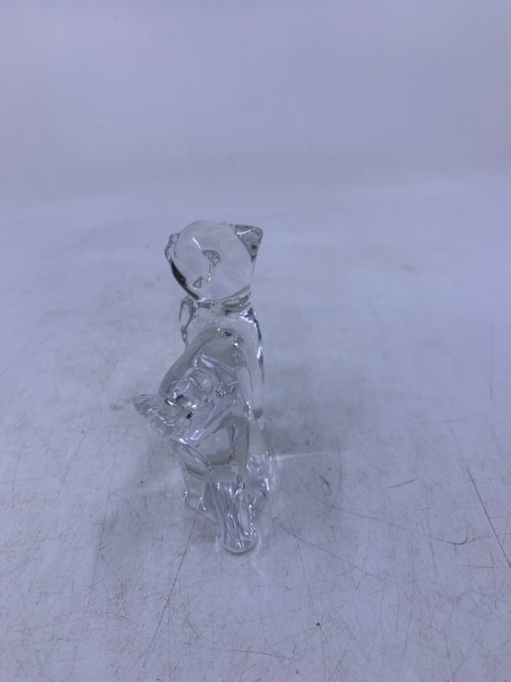 CLEAR CRYSTAL STANDING CAT W/ BOW.