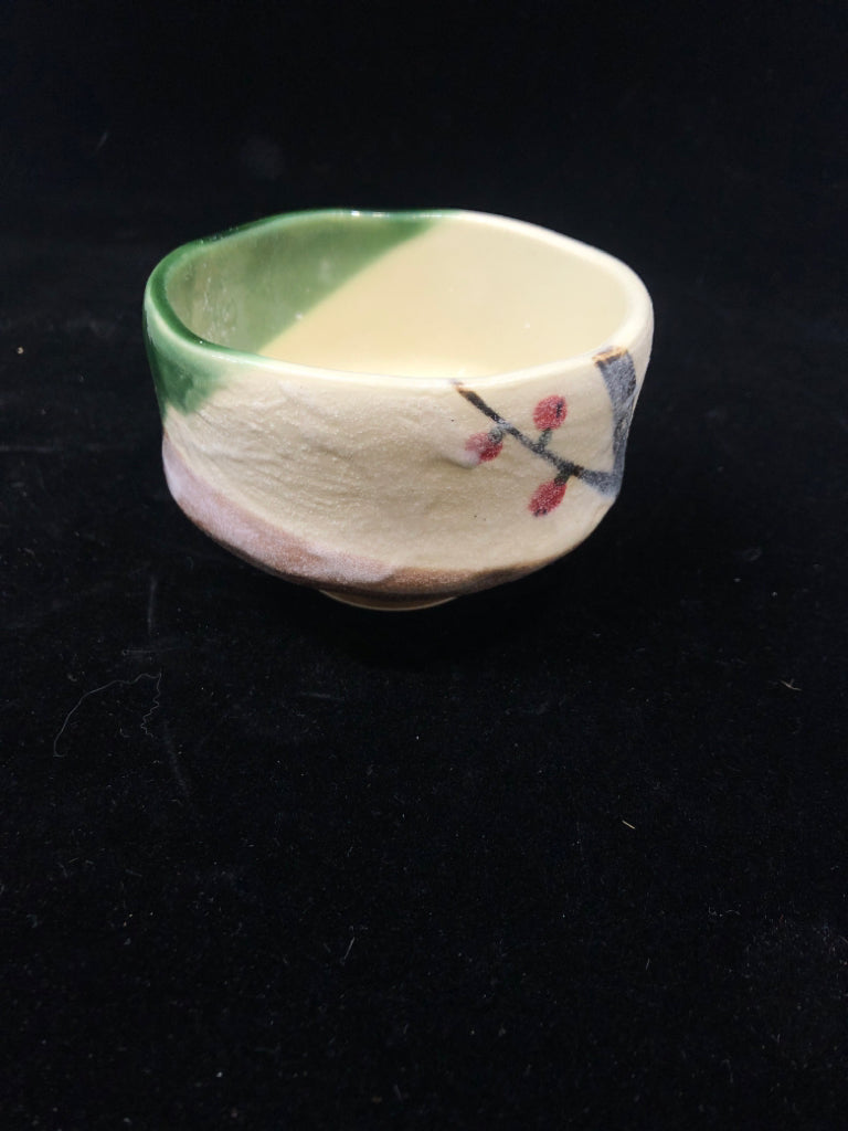 JAPANESE MATCHA BOWL W/ PLUM ON STEM DESIGN.