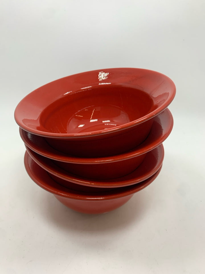 4-RED CERAMIC CEREAL BOWLS.