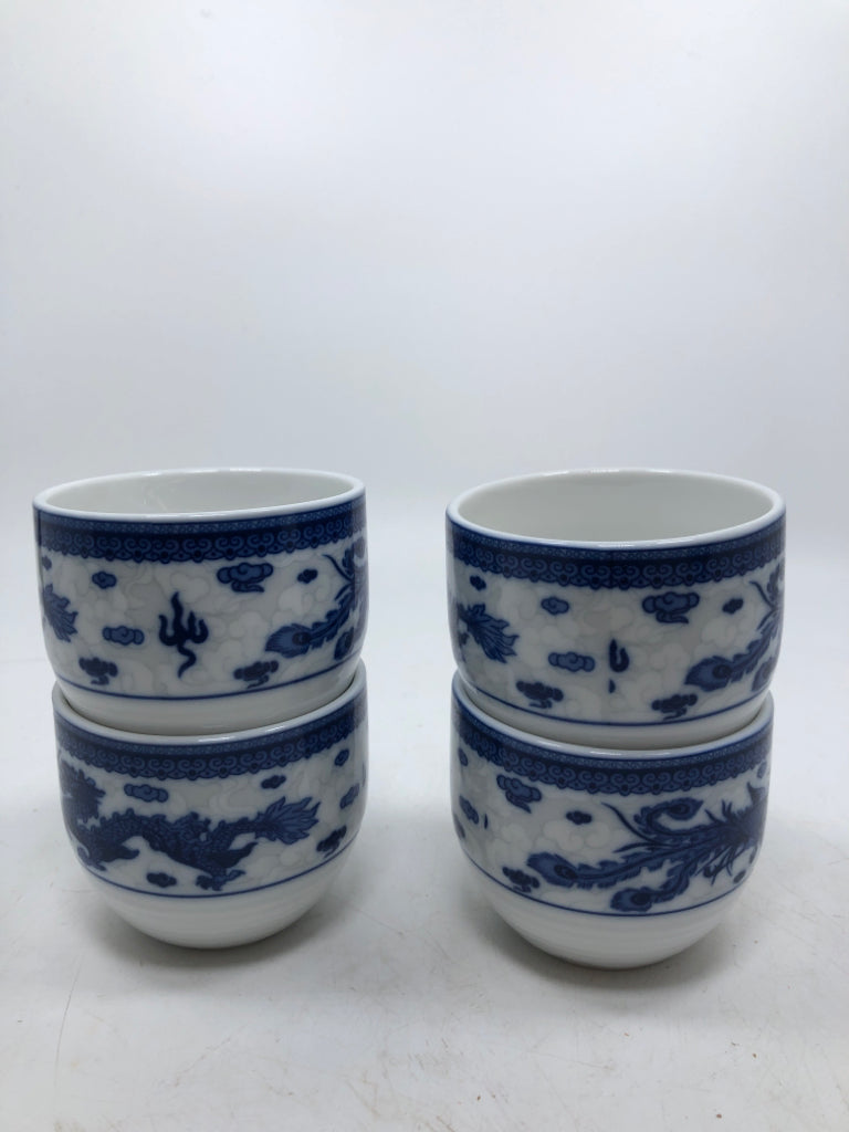 4PC BLUE DRAGON CERAMIC CUPS.