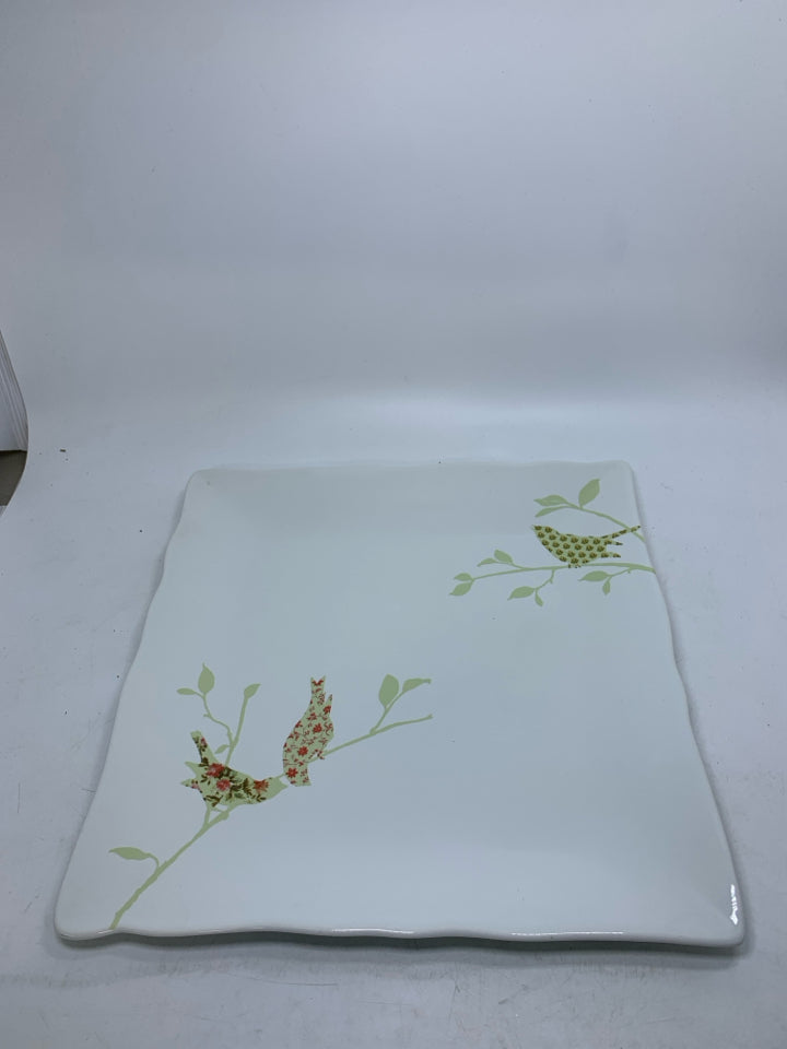 HEAVY SQUARE PLATTER W/ BIRDS ON BRANCHES.