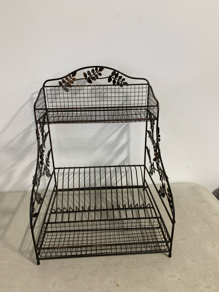 METAL MAIL FILE W/ 2 BASKETS LEAF DESIGN.