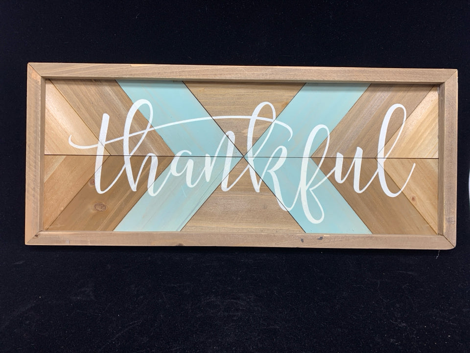TEAL/WOOD THANKFUL WALL-SIGN.