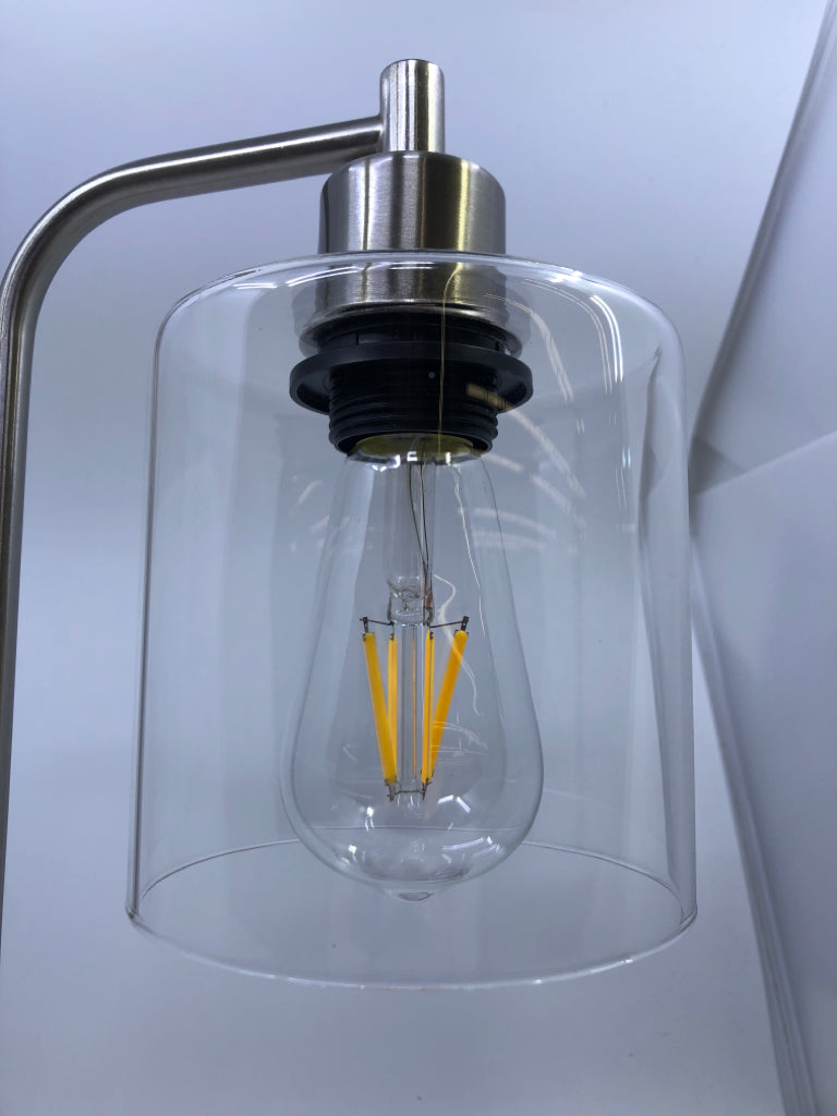 SILVER BASE- TOUCH LAMP W GLASS SHADE.