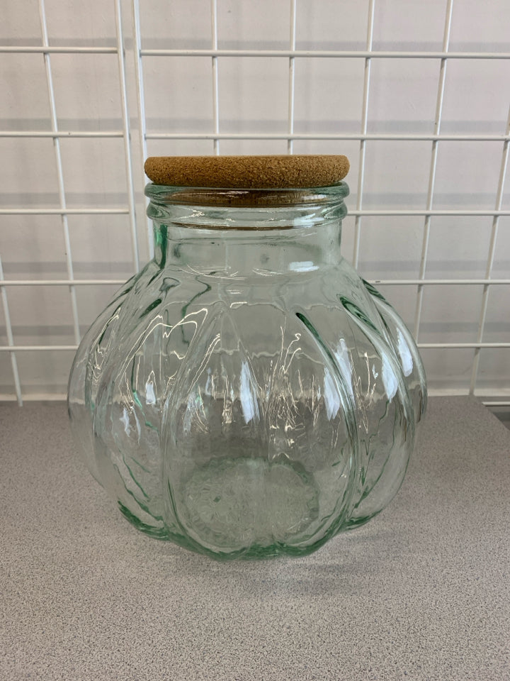 LG GREEN GLASS GARLIC/ONION-SHAPED CANISTER.