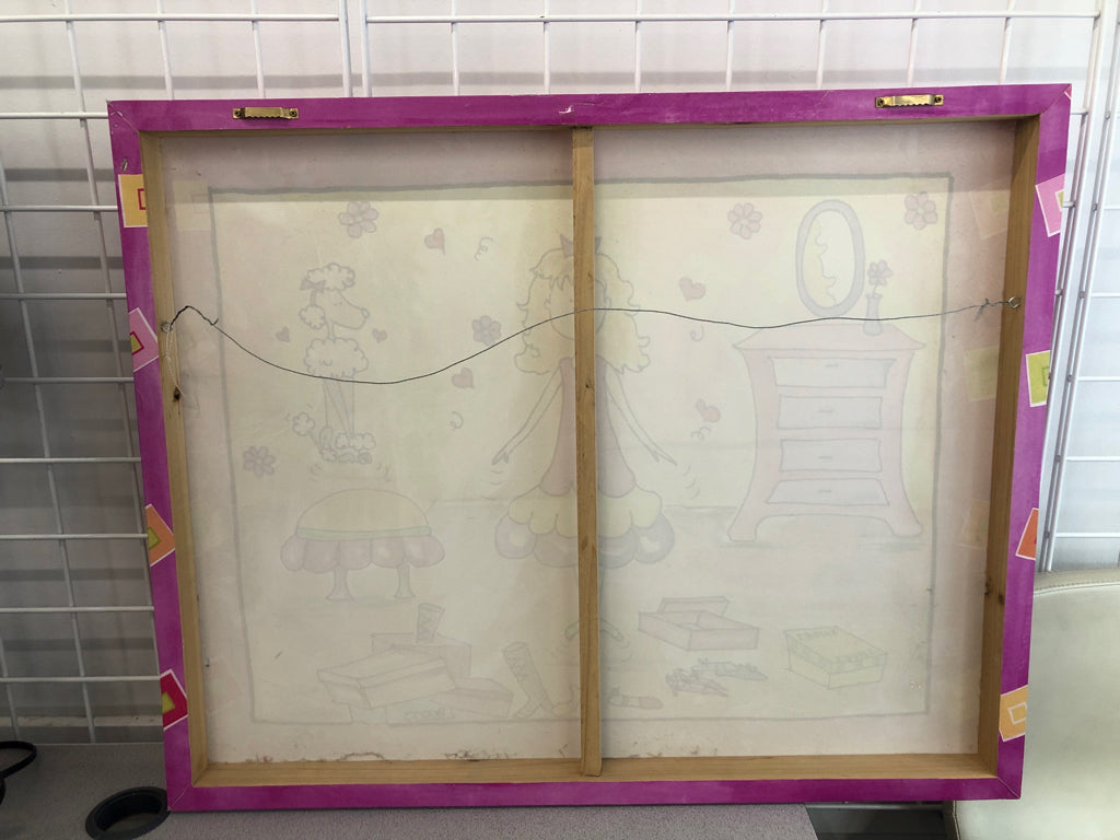BRIGHT PINK GIRL & POODLE IN BEDROOM WALL CANVAS.