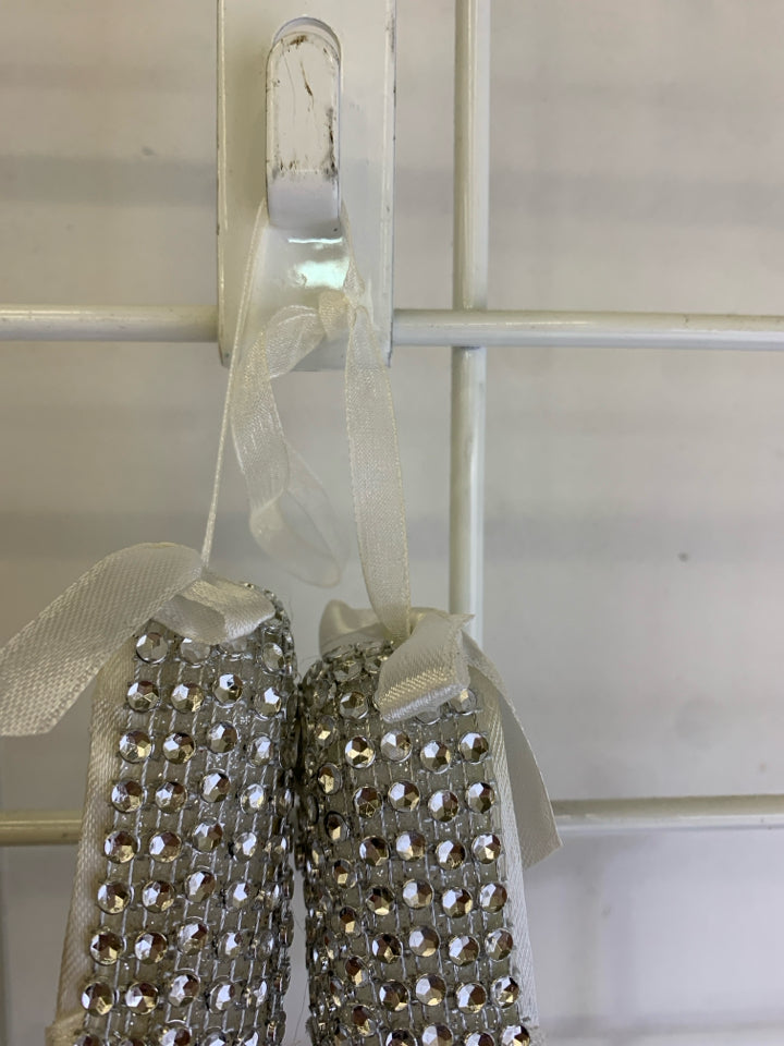 2 SILVER CRYSTAL BALLET SLIPPER ORNAMENT.