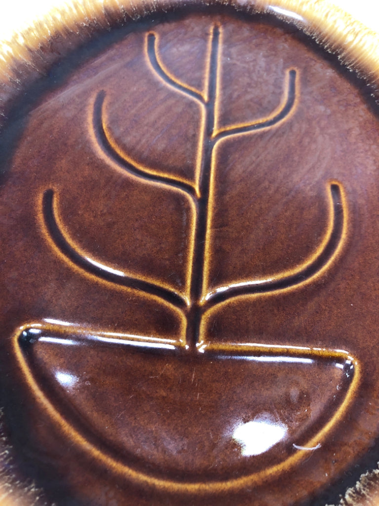 VTG TAN/BROWN DRIP GLAZE OVAL PLATTER.