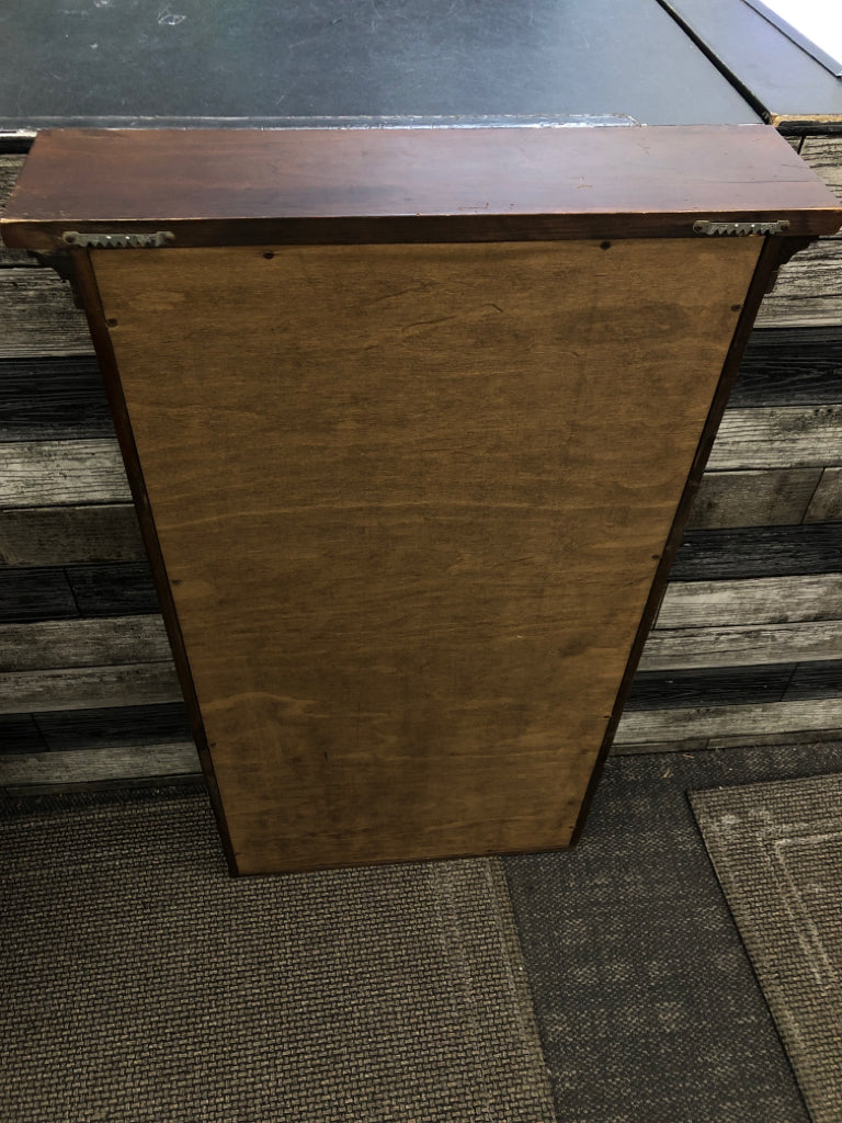 WOODEN SHELF W/MIRROR BACK&3 SHELVES WALL HANGING.
