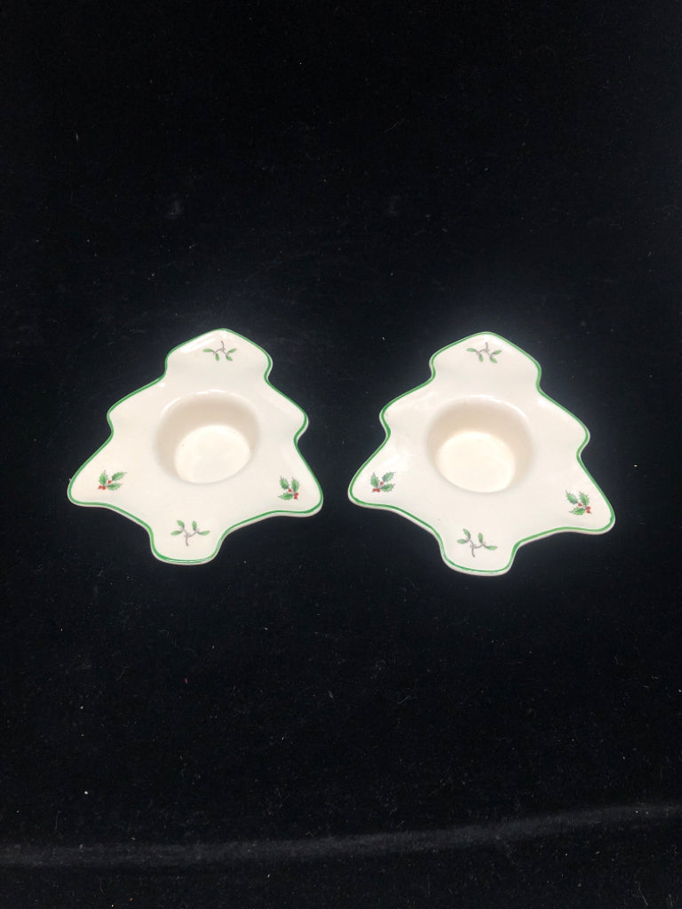 2 VTG SPODE CHRISTMAS TREE VOTIVE CANDLE HOLDERS.