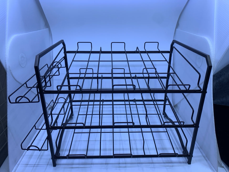 METAL CAN STORAGE RACK.