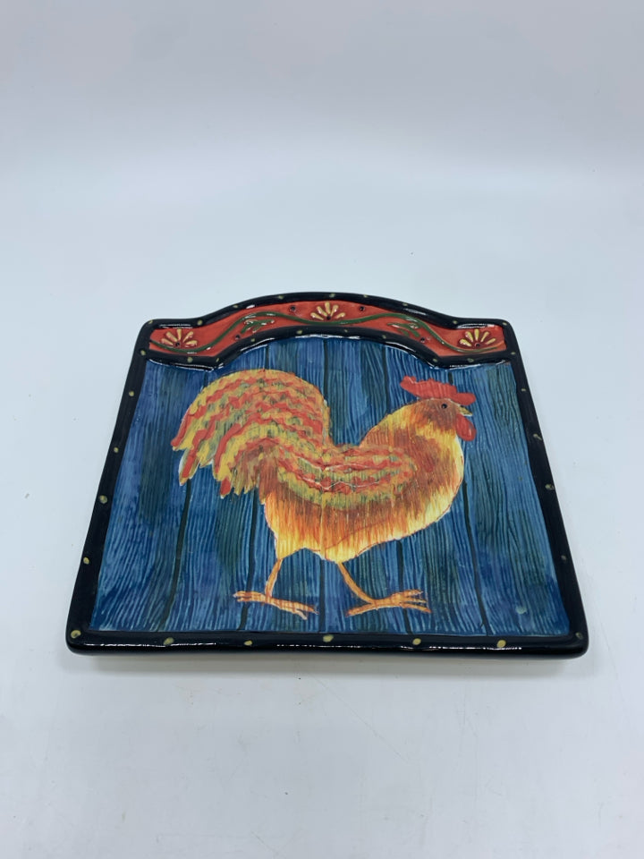 CERAMIC ROOSTER SPOON REST DISH.