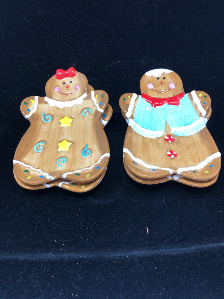 4 GINGERBREAD DESSERT PLATES-2 BOYS, 2 GIRLS.