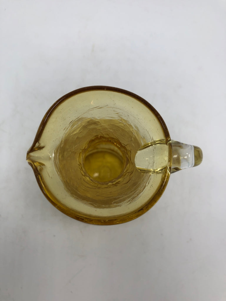 SM YELLOW CRACKLE GLASS PITCHER.