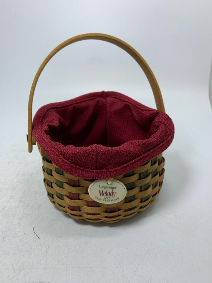 LONGABERGER MELODY TREE TRIMMING BASKET W/ LINER & TIE-ON 2003.