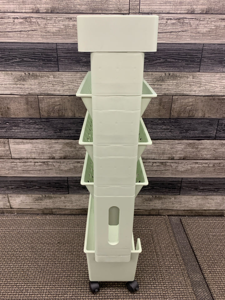 MINT GREEN DIVIDED SECTION ROLLING CART.