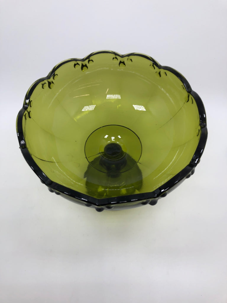 VTG GREEN GLASS CANDY DISH.