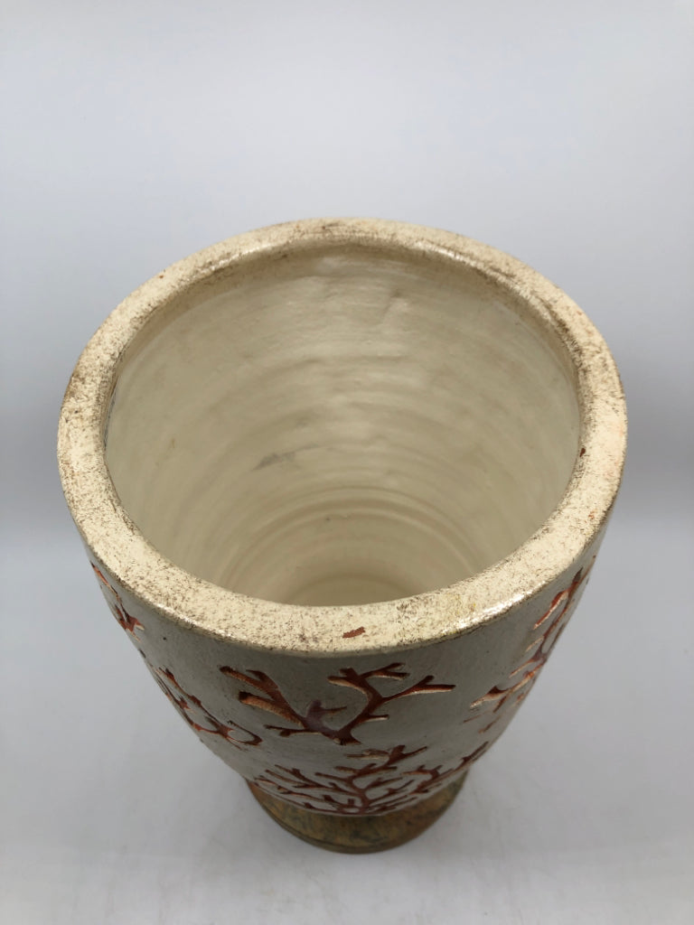 CORAL PRESSED STONEWARE CANISTER.