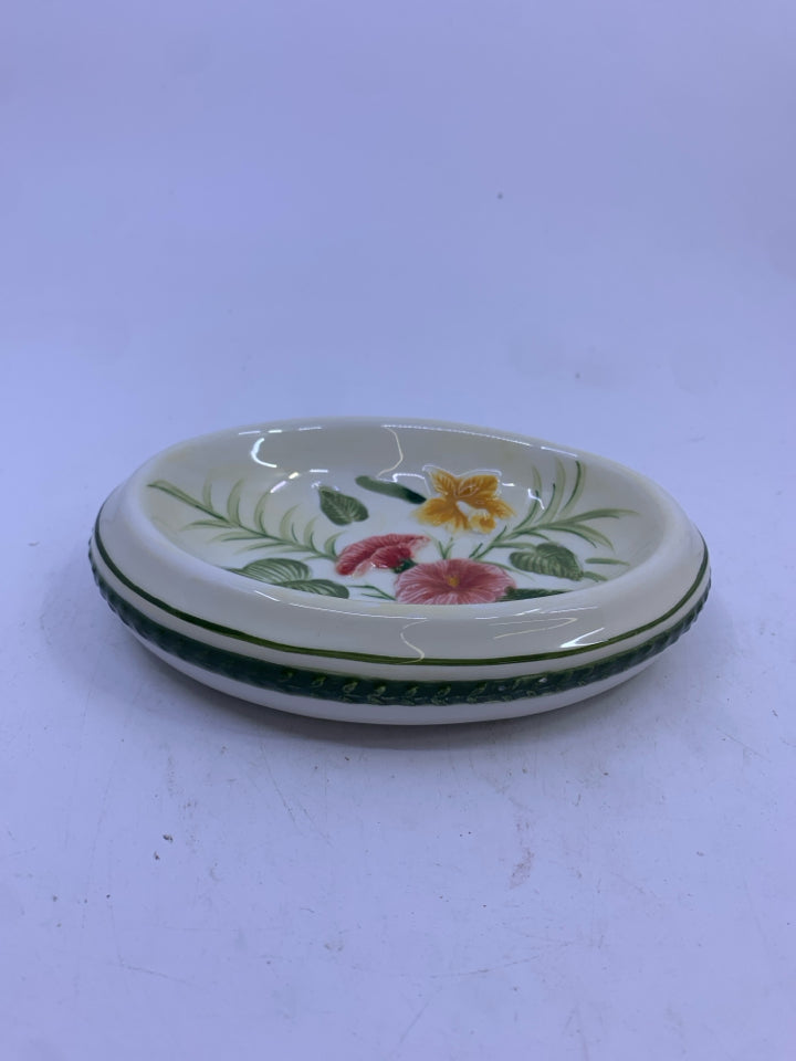4 TROPICAL FLORAL BATHROOM SET- SOAP DISPENSER, SOAP DISH, TOOTHBRUSH HOLDER, SM