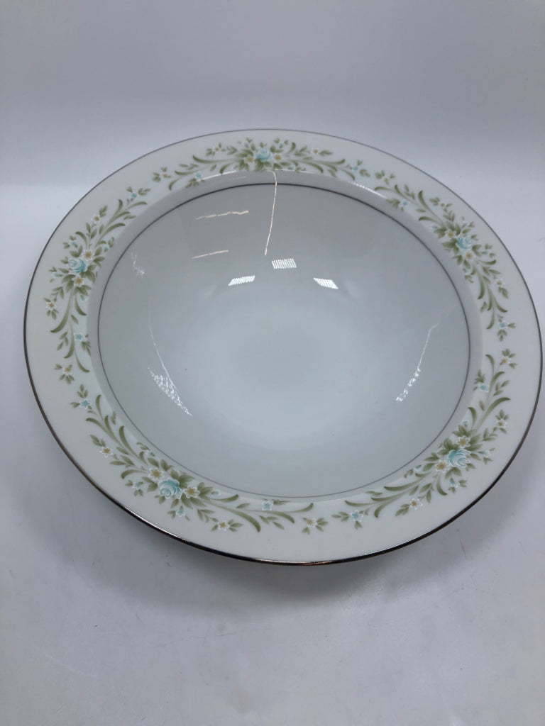 VTG FLORAL EDGE SERVING BOWL W/SILVER RIM.