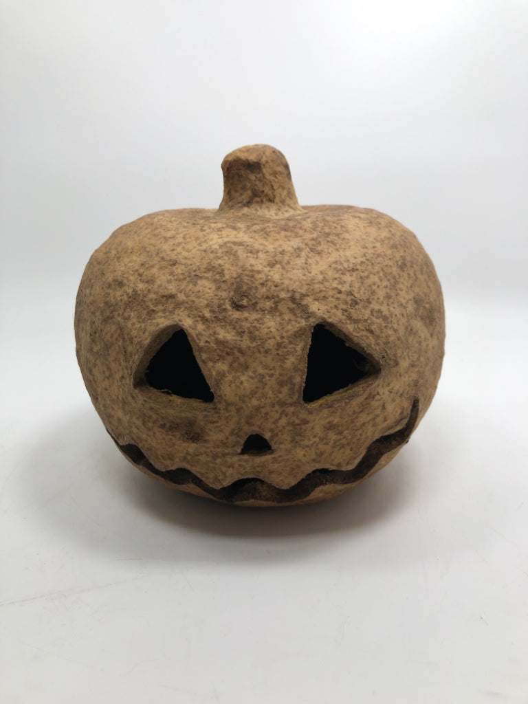SMALL BROWN PAPER MACHE JACK O LANTERN.