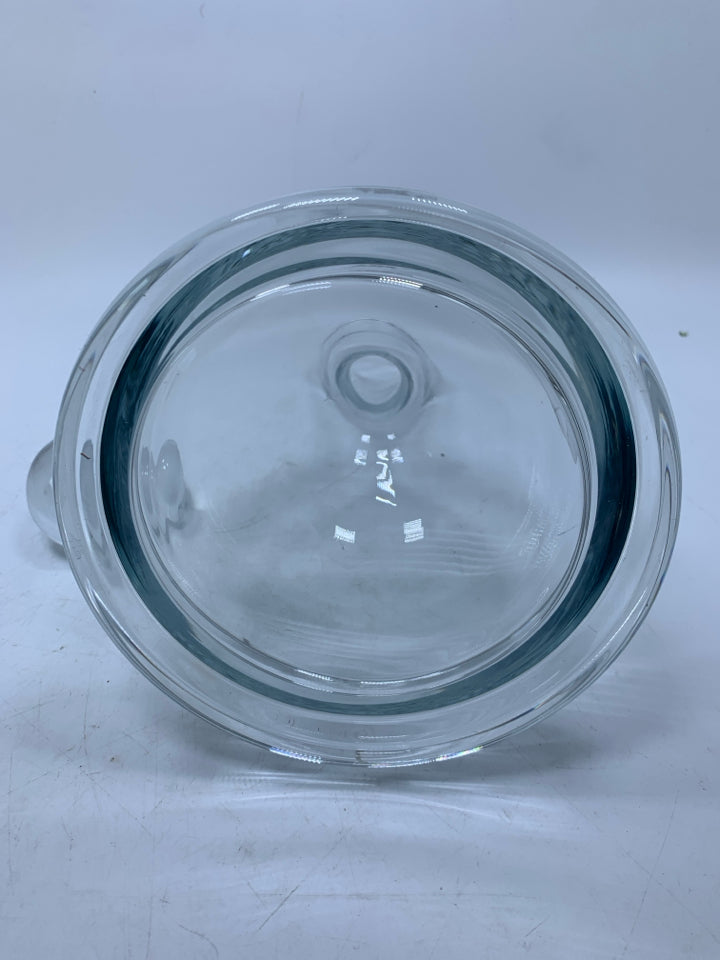 VTG HEAVY GLASS FLAT BOTTOM DECANTER W/ SPHERE STOPPER.
