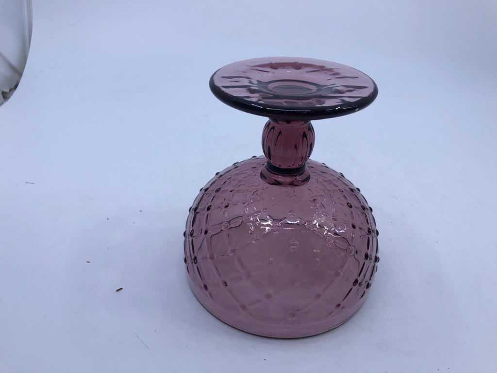PURPLE GLASS FOOTED HOBNAIL CANDY DISH.