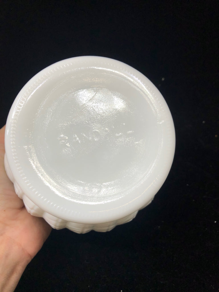 MILK GLASS VASE W/EMBOSSED LEAVES.