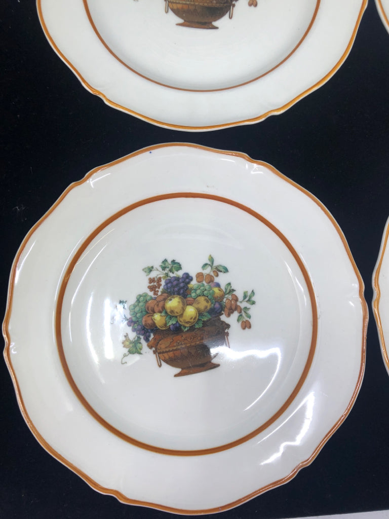 4 VTG FRUIT BASKET DESSERT PLATES.