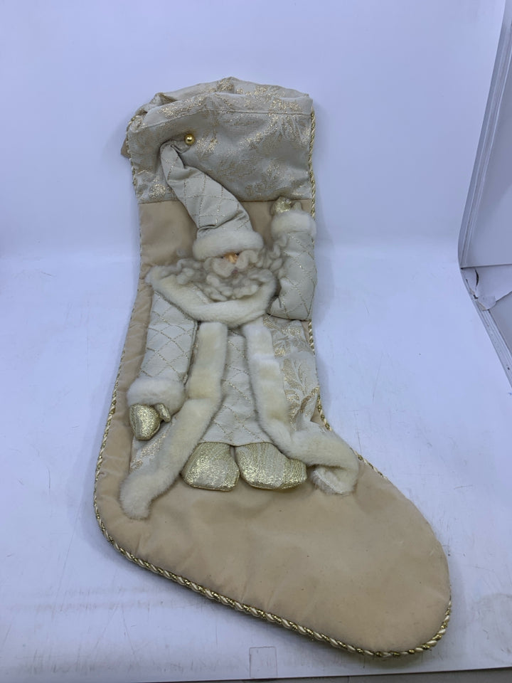 CREAM/GOLD W/ BEARDED SANTA.