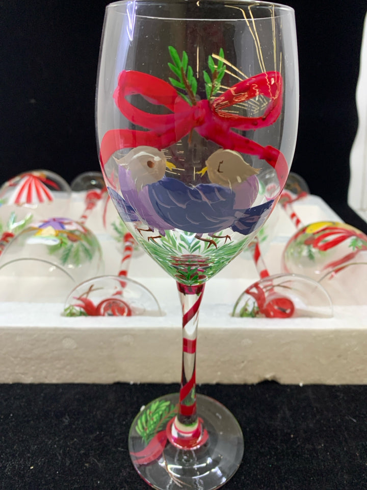 12 DAYS OF XMAS WINE GOBLETS-IN BOX.