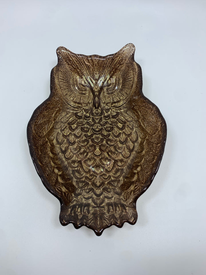 BROWN GLITTER OWL TRAY.
