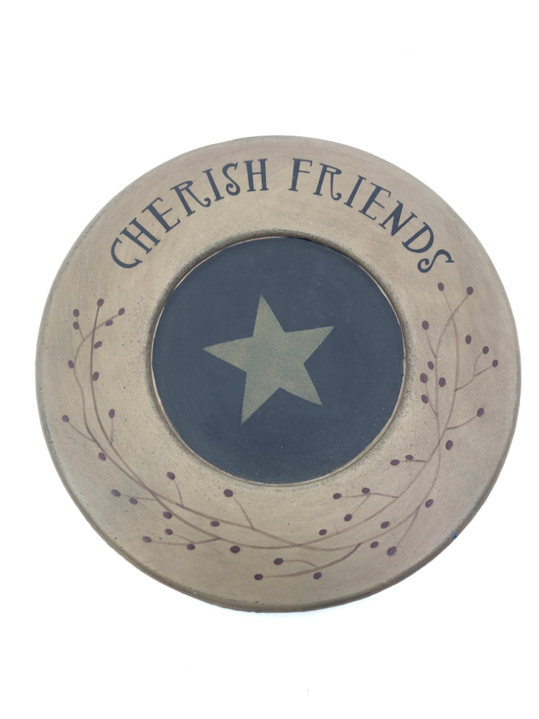PRIMITIVE DECOR PLATE CHERISH FRIENDS.
