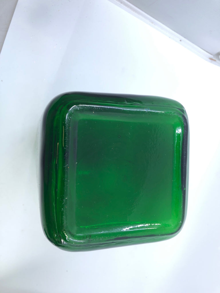 HEAVY GREEN GLASS DECORATIVE BOTTLE.