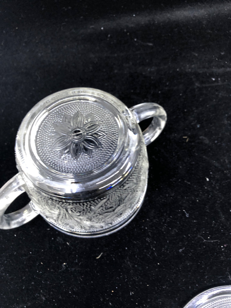 VTG ETCHED FLORAL SUGAR AND CREAMER.