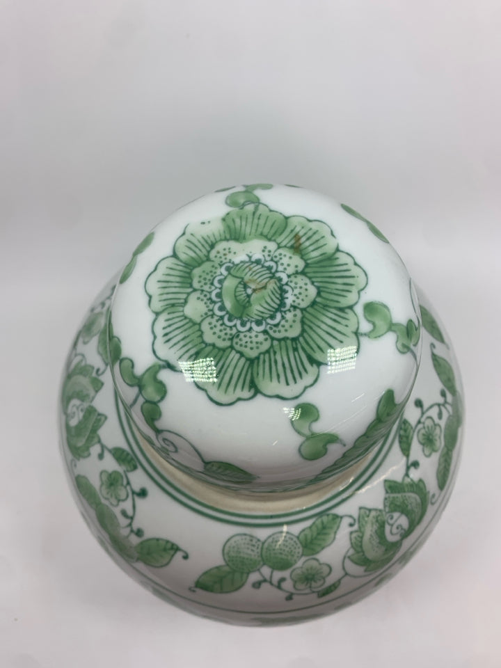 LG GREEN FLORAL GINGER JAR.