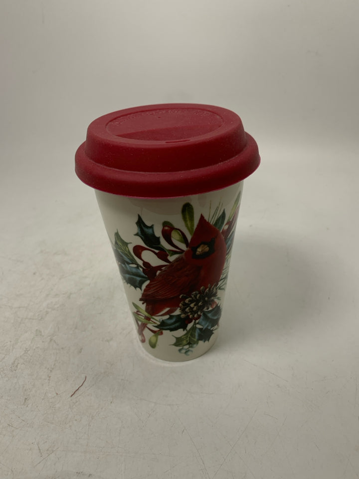 LENOX WINTER GREETINGS CARDINAL THERMAL TUMBLERS W/ SILICONE LID.