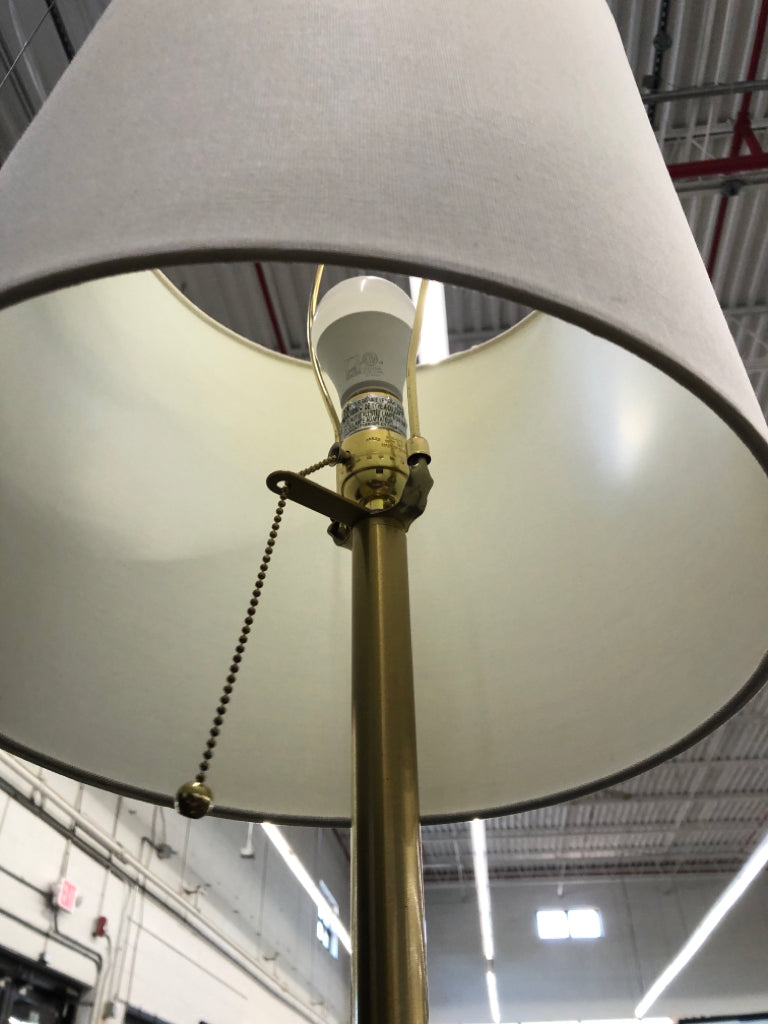 TALL GOLD FLOOR LAMP WHITE SHADE.