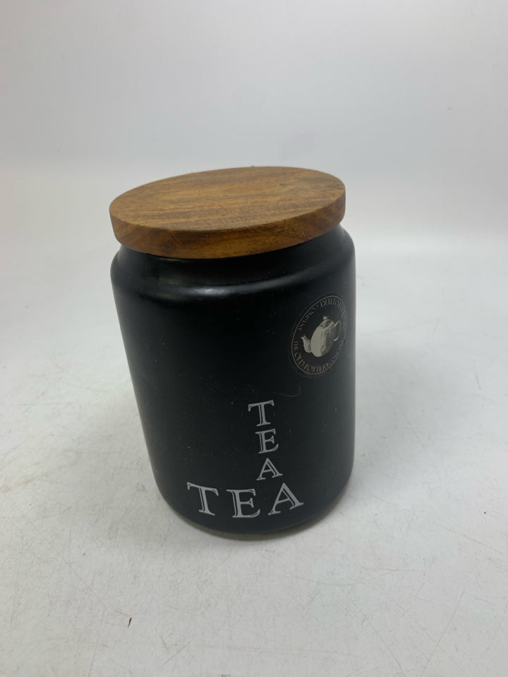CERAMIC TEA CANISTER W/ WOOD LID.