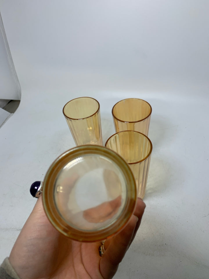 4 VTG RIBBED MARIGOLD COLORED JUICE TUMBLERS.