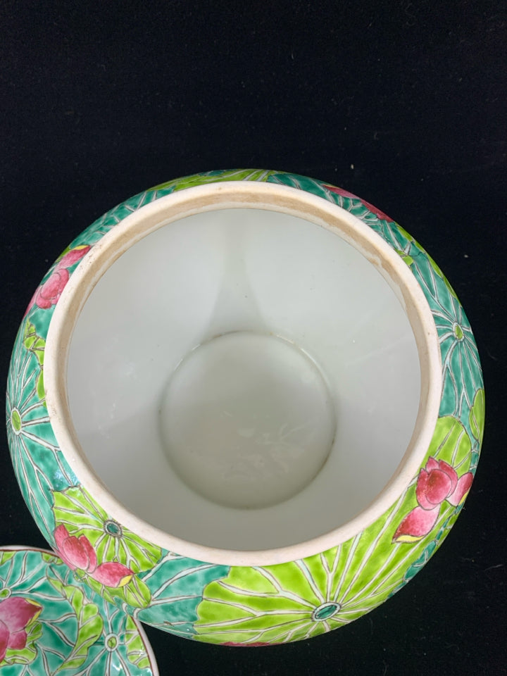 FLORAL PAINTED CERAMIC URN.