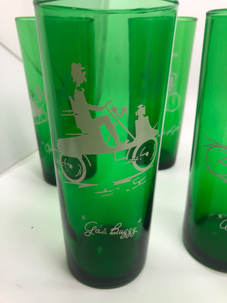 8 VTG "GAY NINETIES" FOREST GREEN TUMBLERS.
