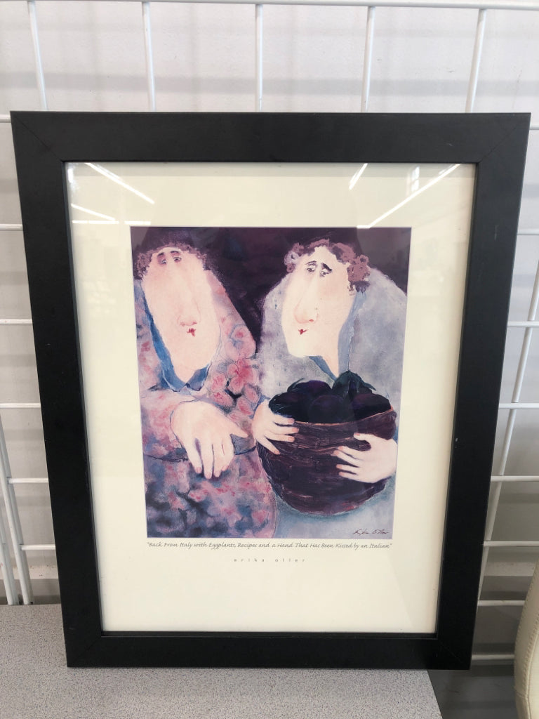 "ITALY W EGGPLANTS" ABSTRACT PRINT IN BLK FRAME.