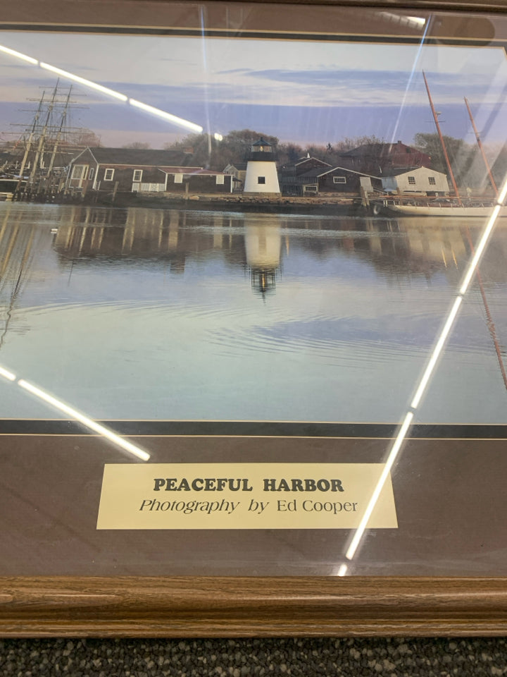 PEACEFUL HARBOR PRINT IN WOOD FRAME WALL ART.